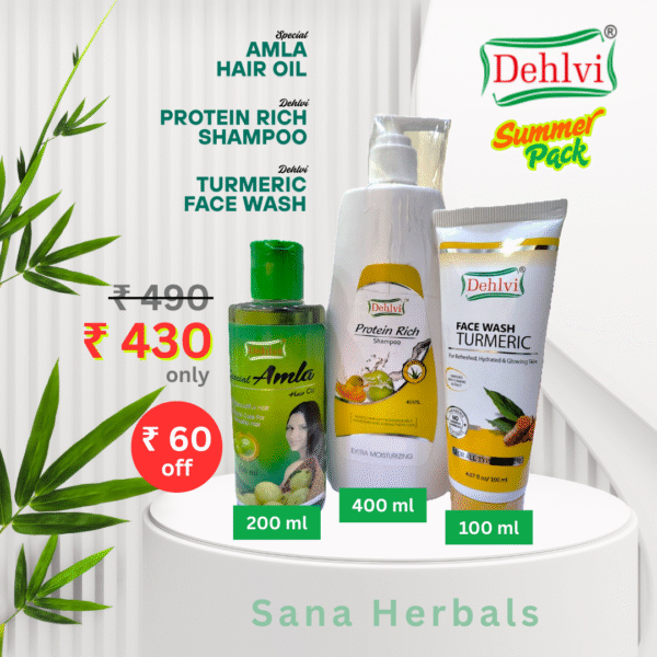 Dehlvi Amla Special Hair oil, Protein Rich shampoo & Turmeric face wash combo by Dehlvi Sana Herbals