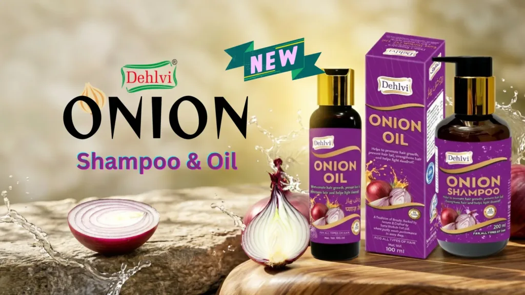 onion shampoo and oil by sana herbals branded as dehlvi remedies